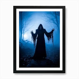 Amid A Chilling Night Draped With Eerie Mist A Daemon Manifests In A Haunting Silhouette Lost In A (3) Art Print