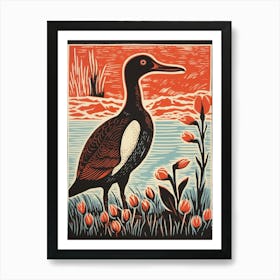 Vintage Bird Linocut Canvasback 1 Art Print