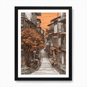 Painting Of Seoul South Korea In The Style Of Line Art 2 Art Print