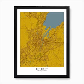 Belfast Yellow Blue Map Art Print