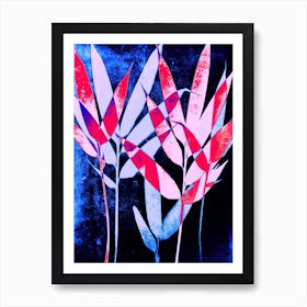 Blue pink purple bamboo leaves cyanotype Art Print