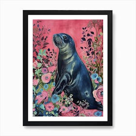 Floral Animal Painting Elephant Seal 2 Art Print