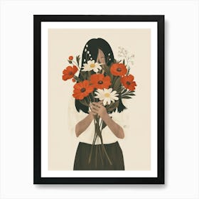 Spring Girl With Red Flowers 4 Art Print