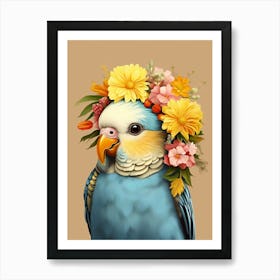 Bird With A Flower Crown Budgerigar 3 Art Print