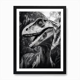 Black And White Photograph Of A Velociraptor Art Print