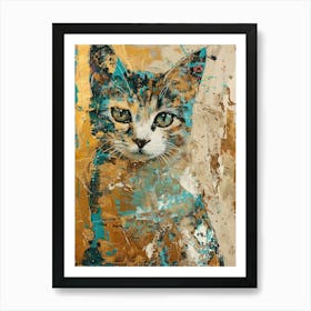 British Shorthair Cat Gold Effect Collage 1 Art Print