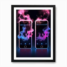 Two Smartphones With Smoke 1 Art Print