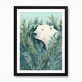 Polar Bear Hiding In Bushes Storybook Illustration 4 Art Print