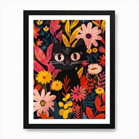 Black Cat In Flowers 6 Art Print