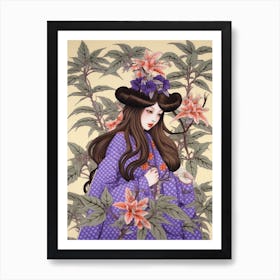 Katakuri Dogtooth Violet Vintage Japanese Botanical And Geisha Art Print