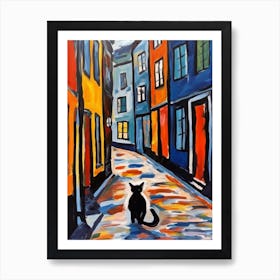 Painting Of A Street In Copenhagen Denmark With A Cat In The Style Of Matisse 2 Art Print