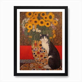 Cat With Sunflowers Art Print