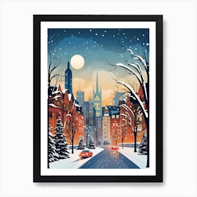 Winter Travel Night Illustration Frankfurt Germany Art Print