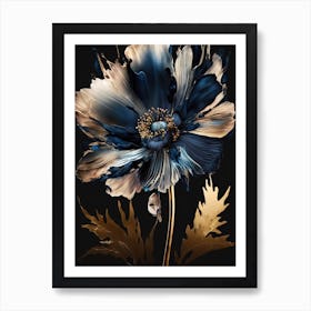 Gold Blue Poppy 1 Art Print