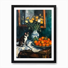 Flower Vase Lilies With A Cat 4 Impressionism, Cezanne Style Art Print