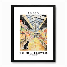 Food Market With Cats In Tokyo 4 Poster Art Print