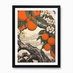 Tachibana Mandarin Orange 1 Vintage Botanical Woodblock Art Print