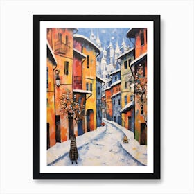 Cat In The Streets Of Aosta   Italy With Snow 3 Art Print