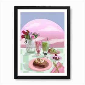 Pink And Green Flower Still Life Art Print