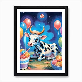 Cute Skeleton Cow Painting Halloween (11) Art Print