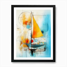 Sailboat 04 - Avant Garde Abstract Painting in Yellow, Red and Blue Color Palette in Modern Style Art Print