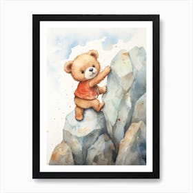Rock Climbing Teddy Bear Painting Watercolour 4 Art Print