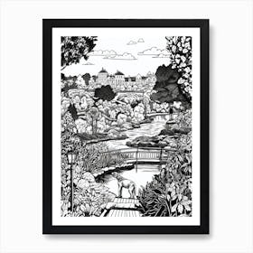 Drawing Of A Dog In Gothenburg Botanical Garden, Sweden In The Style Of Black And White Colouring Pages Line Art 02 Art Print