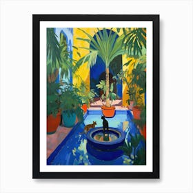 Painting Of A Cat In Jardin Majorelle, Morocco In The Style Of Matisse 03 Art Print