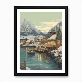 Vintage Winter Illustration Lofoten Islands Norway 3 Art Print