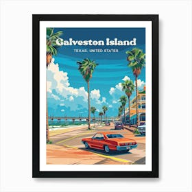 Galveston Island Texas Travel Illustration Art Print