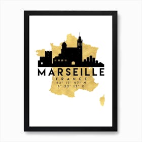Marseille France Silhouette City Skyline Map Art Print