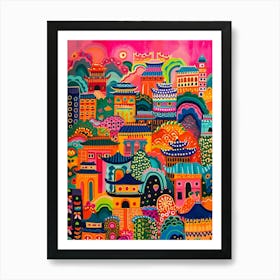 Kitsch Colourful Cityscape 4 Art Print