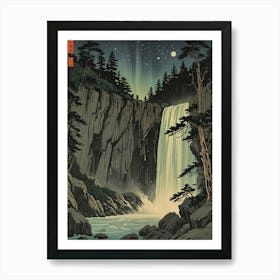 Waterfall At Night Art Print