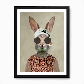 Vintage Rabbit Woman Art Print