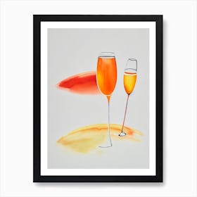 Champagne Minimal Line Drawing & Watercolour Cocktail Poster Art Print