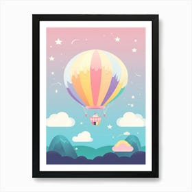Hot Air Balloon With A Cat Kawaii Illustration 4 Art Print