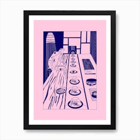Sushi Frog Pink Navy Art Print