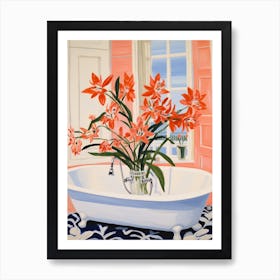 A Bathtube Full Of Amaryllis In A Bathroom 4 Art Print