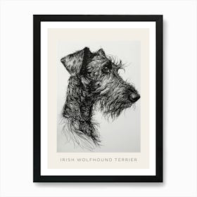 Irish Wolfhound Terrier Dog Line Sketch 2 Poster Art Print