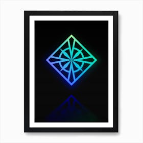 Neon Blue and Green Abstract Geometric Glyph on Black n.0229 Art Print