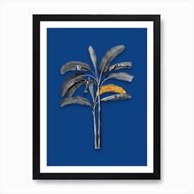 Vintage Banana Tree Black and White Gold Leaf Floral Art on Midnight Blue n.0243 Art Print