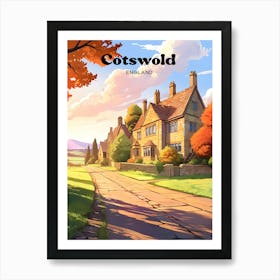 Cotswold England Countryside Trail Travel Illustration Art Print