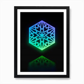 Neon Blue and Green Geometric Glyph Abstract on Black n.0211 Art Print