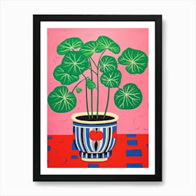 Pink And Red Plant Illustration Chinese Money Plant 2 Art Print