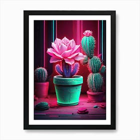 Neon Cactus art print Art Print