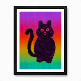 Black Cat On Rainbow Background Art Print