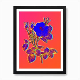 Neon White Rose of York Botanical in Hot Pink and Electric Blue Art Print