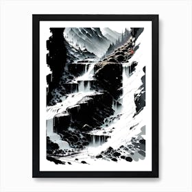 Waterfall In The Mountains Art Print