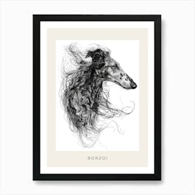 Borzoi Dog Line Sketch 2 Poster Art Print