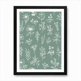 Little Patagonian Wildflowers - Sage Green Art Print